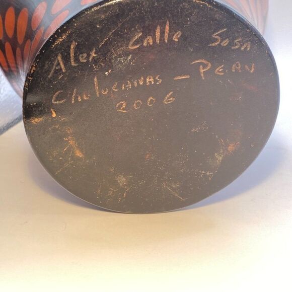 Vintage 2006 Chulucanas Vase Peru Signed Alex Calle Sosa Brown Red Polka… - Picture 7 of 12